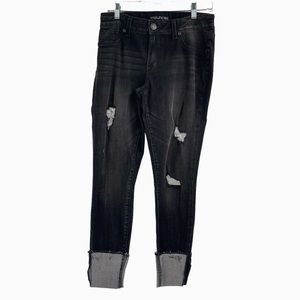 Maurices Distressed Mid Rise Cuffed Denim Jeans Black Size Medium Regular